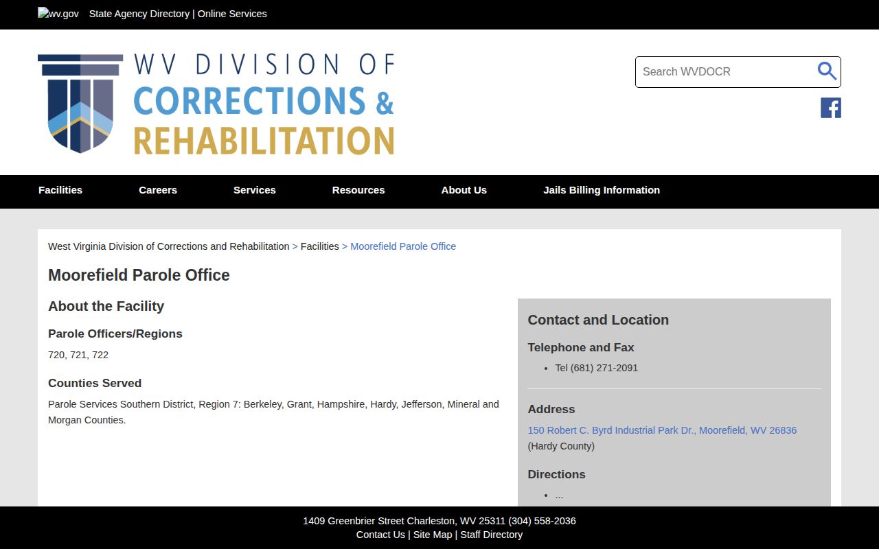 Moorefield Parole Office Hardy County supervision release record contact