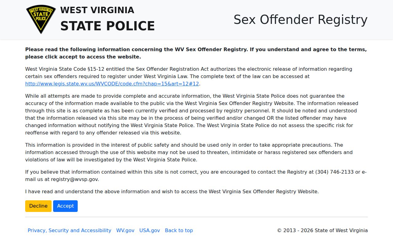 Hardy County released mugshot official West Virginia registry search
